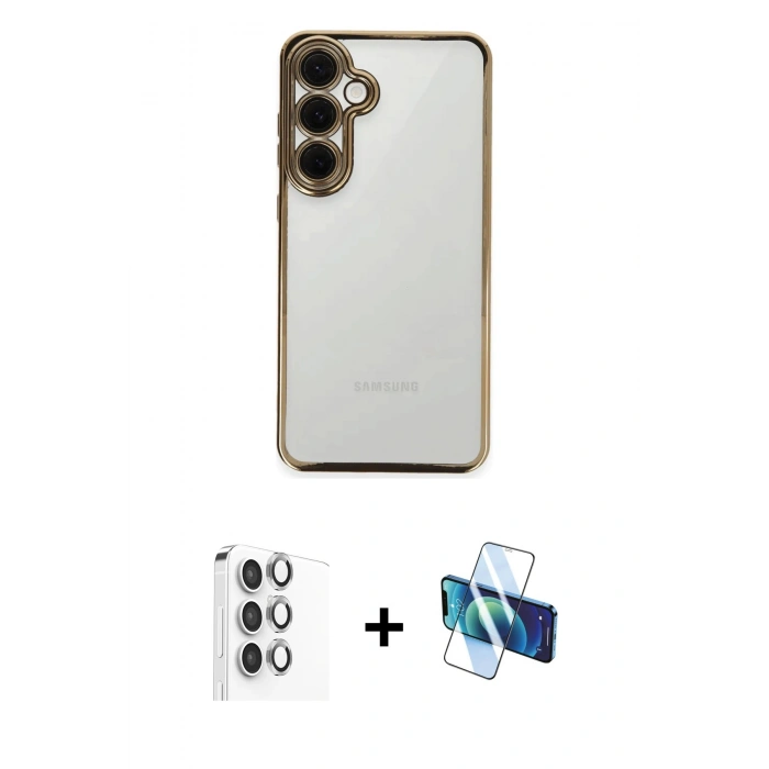 MARSİLYAN™- Galaxy S24 FE Kılıf Vadi Minimal - Siyah 3D Antistatik Seramik Nano Ekran Koruyucu + Raze Metal Kamera Lens - GI
