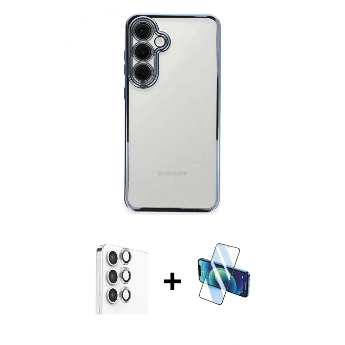 MARSİLYAN™- Galaxy S24 FE Kılıf Vadi Minimal - Siyah 3D Antistatik Seramik Nano Ekran Koruyucu + Raze Metal Kamera Lens - GI
