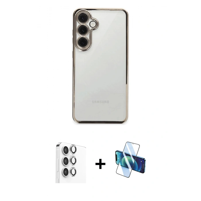 MARSİLYAN™- Galaxy S24 FE Kılıf Vadi Minimal - Siyah 3D Antistatik Seramik Nano Ekran Koruyucu + Raze Metal Kamera Lens - GI