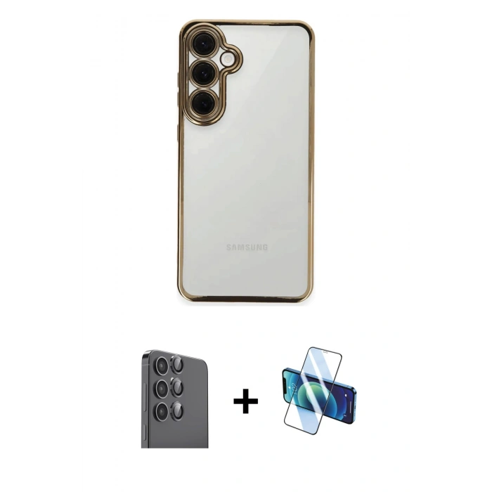 MARSİLYAN™- Galaxy S24 FE Kılıf Vadi Minimal - Siyah 3D Antistatik Seramik Nano Ekran Koruyucu + Raze Metal Kamera Lens - SH