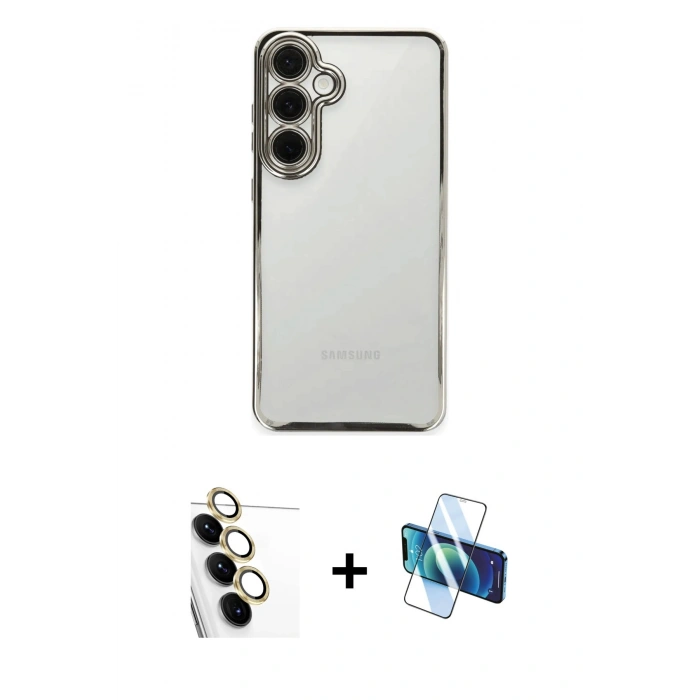 MARSİLYAN™- Galaxy S24 FE Kılıf Vadi Minimal - Siyah 3D Antistatik Seramik Nano Ekran Koruyucu + Raze Metal Kamera Lens - SI