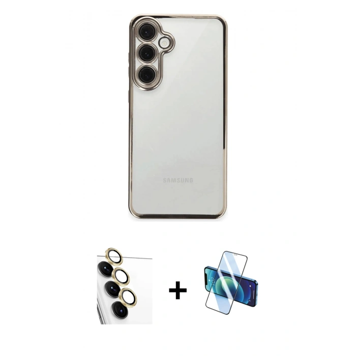 MARSİLYAN™- Galaxy S24 FE Kılıf Vadi Minimal - Siyah 3D Antistatik Seramik Nano Ekran Koruyucu + Raze Metal Kamera Lens - SI
