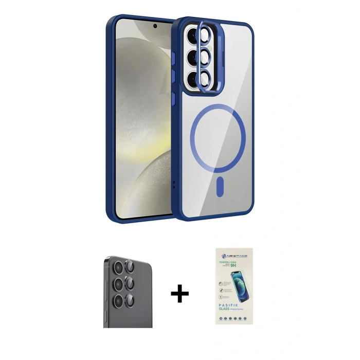 MARSİLYAN™- Galaxy S24 FE Kılıf Yadigar Asil Koleksiyonu - Şeffaf Pasifik Cam Ekran Koruyucu + Raze Metal Kamera Lens - SH
