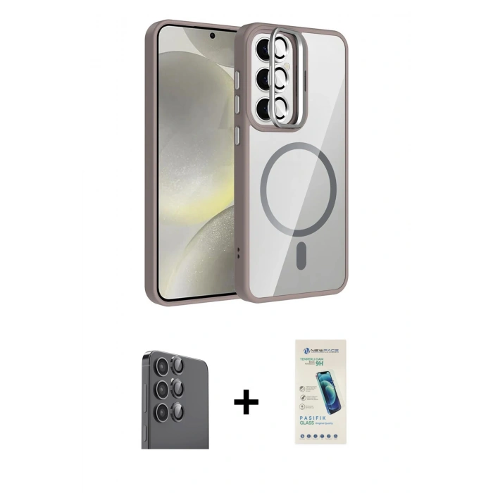 MARSİLYAN™- Galaxy S24 FE Kılıf Yadigar Asil Koleksiyonu - Şeffaf Pasifik Cam Ekran Koruyucu + Raze Metal Kamera Lens - SH