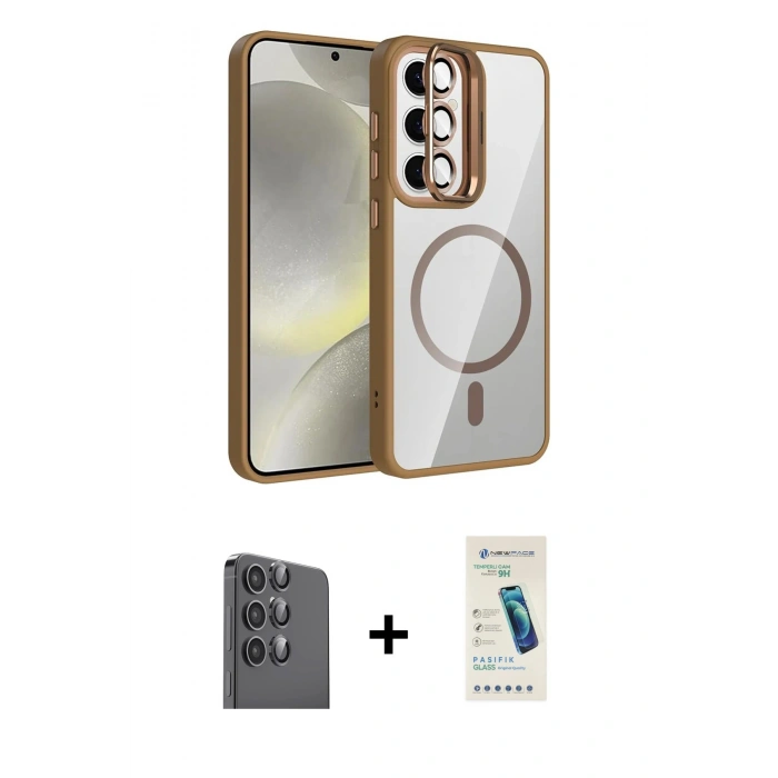 MARSİLYAN™- Galaxy S24 FE Kılıf Yadigar Asil Koleksiyonu - Şeffaf Pasifik Cam Ekran Koruyucu + Raze Metal Kamera Lens - SH