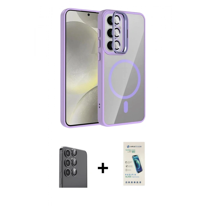MARSİLYAN™- Galaxy S24 FE Kılıf Yadigar Asil Koleksiyonu - Şeffaf Pasifik Cam Ekran Koruyucu + Raze Metal Kamera Lens - SH
