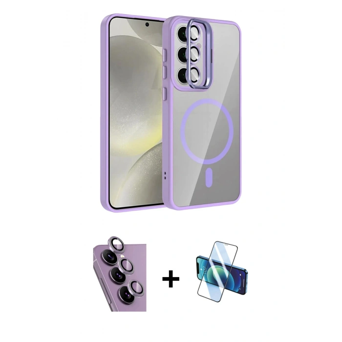 MARSİLYAN™- Galaxy S24 FE Kılıf Yadigar Asil Koleksiyonu - Siyah 3D Antistatik Cam Ekran Koruyucu + Raze Metal Kamera Lens - MR