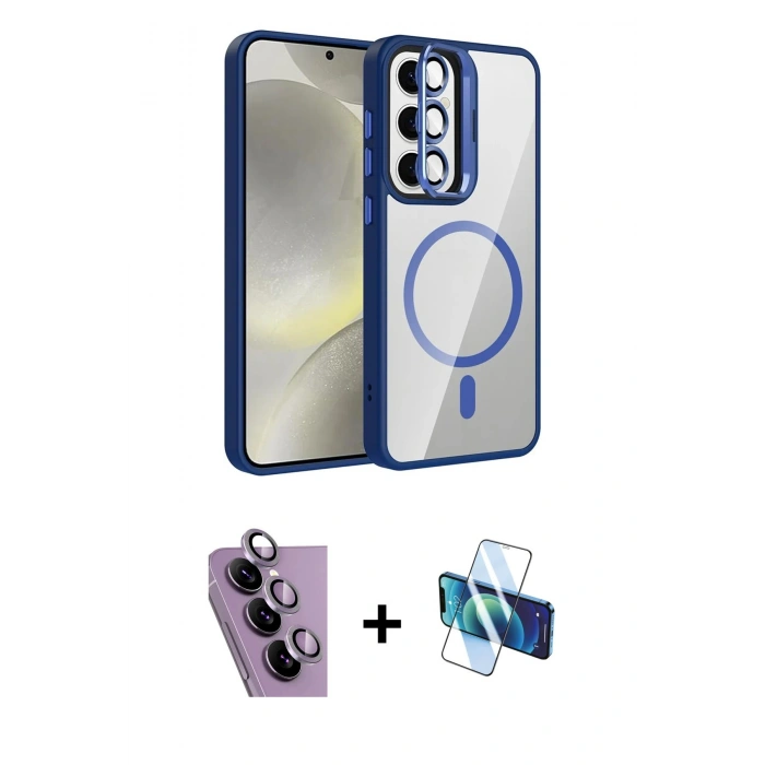 MARSİLYAN™- Galaxy S24 FE Kılıf Yadigar Asil Koleksiyonu - Siyah 3D Antistatik Cam Ekran Koruyucu + Raze Metal Kamera Lens - MR