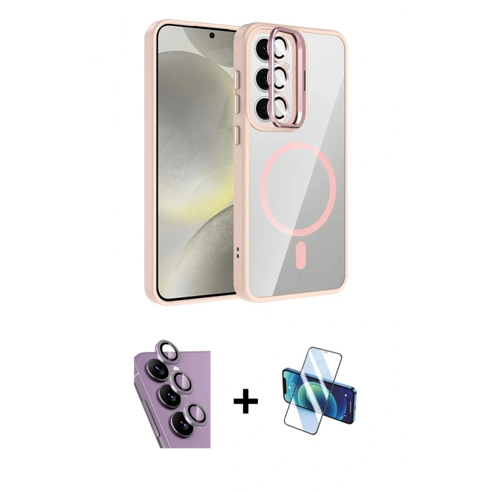 MARSİLYAN™- Galaxy S24 FE Kılıf Yadigar Asil Koleksiyonu - Siyah 3D Antistatik Cam Ekran Koruyucu + Raze Metal Kamera Lens - MR