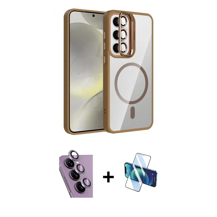 MARSİLYAN™- Galaxy S24 FE Kılıf Yadigar Asil Koleksiyonu - Siyah 3D Antistatik Cam Ekran Koruyucu + Raze Metal Kamera Lens - MR