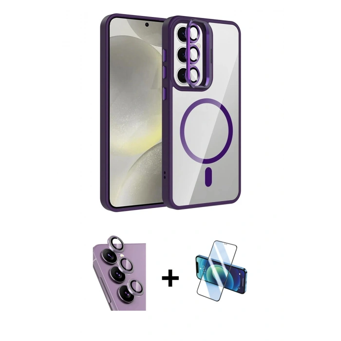MARSİLYAN™- Galaxy S24 FE Kılıf Yadigar Asil Koleksiyonu - Siyah 3D Antistatik Cam Ekran Koruyucu + Raze Metal Kamera Lens - MR