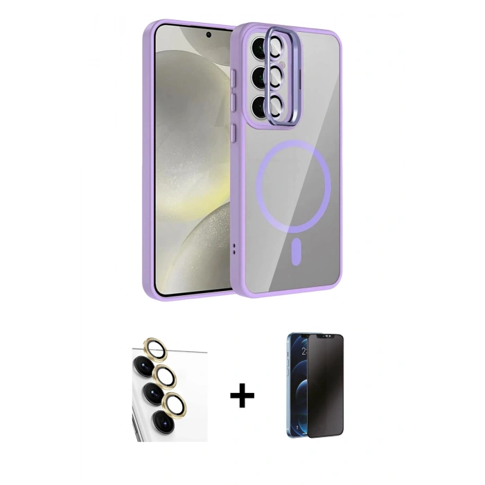 MARSİLYAN™- Galaxy S24 FE Kılıf Yadigar Asil Koleksiyonu - Siyah 3D Antistatik Hayalet Cam Ekran Koruyucu + Raze Metal Kamera Lens - SI