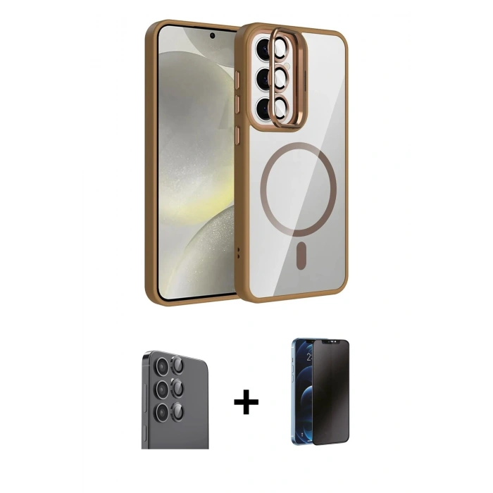 MARSİLYAN™- Galaxy S24 FE Kılıf Yadigar Asil Koleksiyonu - Siyah 3D Antistatik Hayalet Cam Ekran Koruyucu + Raze Metal Kamera Lens - SH