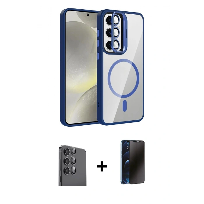 MARSİLYAN™- Galaxy S24 FE Kılıf Yadigar Asil Koleksiyonu - Siyah 3D Antistatik Hayalet Cam Ekran Koruyucu + Raze Metal Kamera Lens - SH
