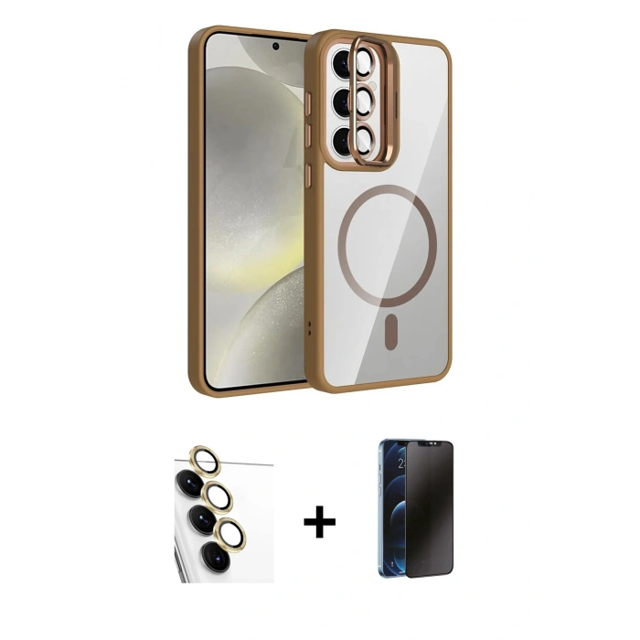 MARSİLYAN™- Galaxy S24 FE Kılıf Yadigar Asil Koleksiyonu - Siyah 3D Antistatik Hayalet Cam Ekran Koruyucu + Raze Metal Kamera Lens - SI