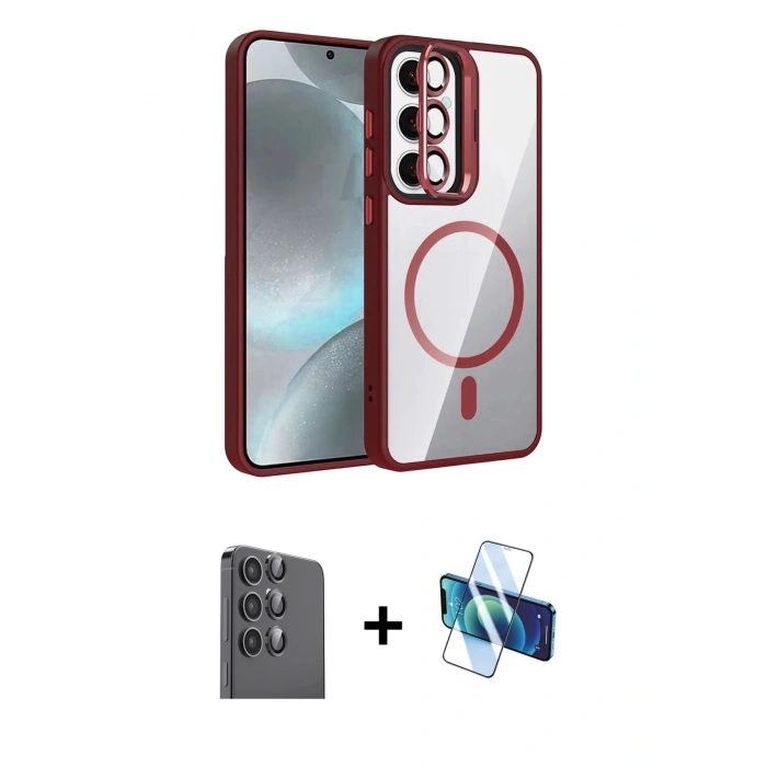 MARSİLYAN™- Galaxy S24 FE Kılıf Yadigar Asil Koleksiyonu - Siyah 3D Antistatik Seramik Nano Ekran Koruyucu + Raze Metal Kamera Lens - SH