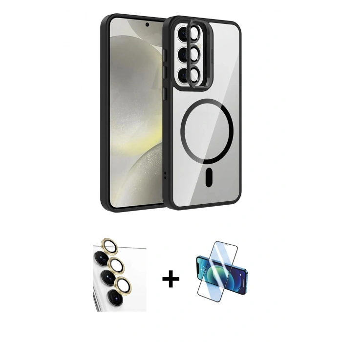 MARSİLYAN™- Galaxy S24 FE Kılıf Yadigar Asil Koleksiyonu - Siyah 3D Antistatik Seramik Nano Ekran Koruyucu + Raze Metal Kamera Lens - SI