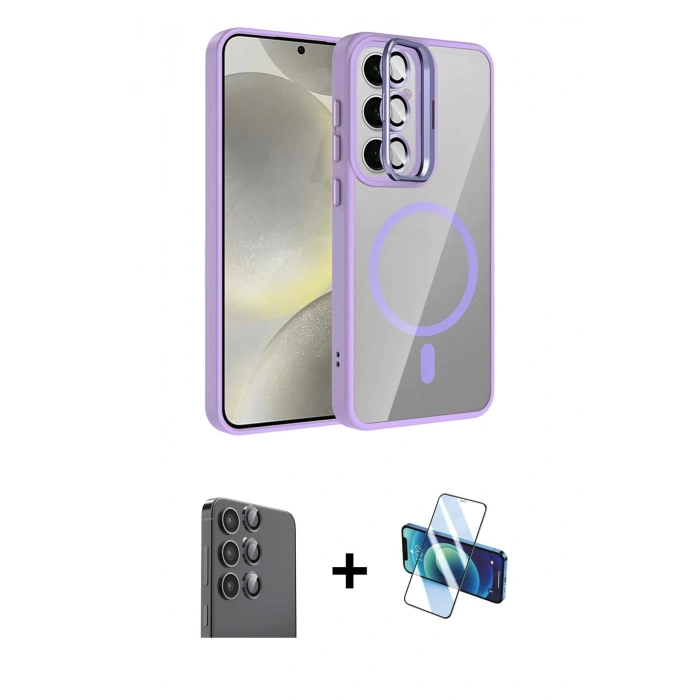 MARSİLYAN™- Galaxy S24 FE Kılıf Yadigar Asil Koleksiyonu - Siyah 3D Antistatik Seramik Nano Ekran Koruyucu + Raze Metal Kamera Lens - SH