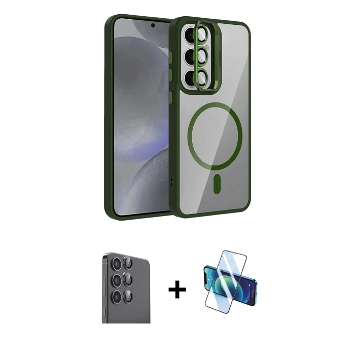 MARSİLYAN™- Galaxy S24 FE Kılıf Yadigar Asil Koleksiyonu - Siyah 3D Antistatik Seramik Nano Ekran Koruyucu + Raze Metal Kamera Lens - SH