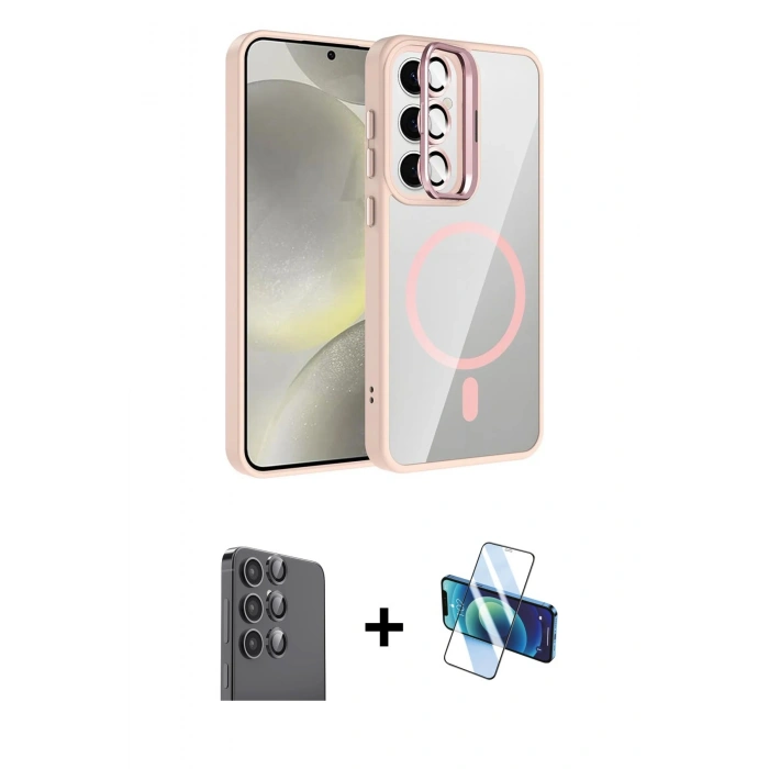 MARSİLYAN™- Galaxy S24 FE Kılıf Yadigar Asil Koleksiyonu - Siyah 3D Antistatik Seramik Nano Ekran Koruyucu + Raze Metal Kamera Lens - SH