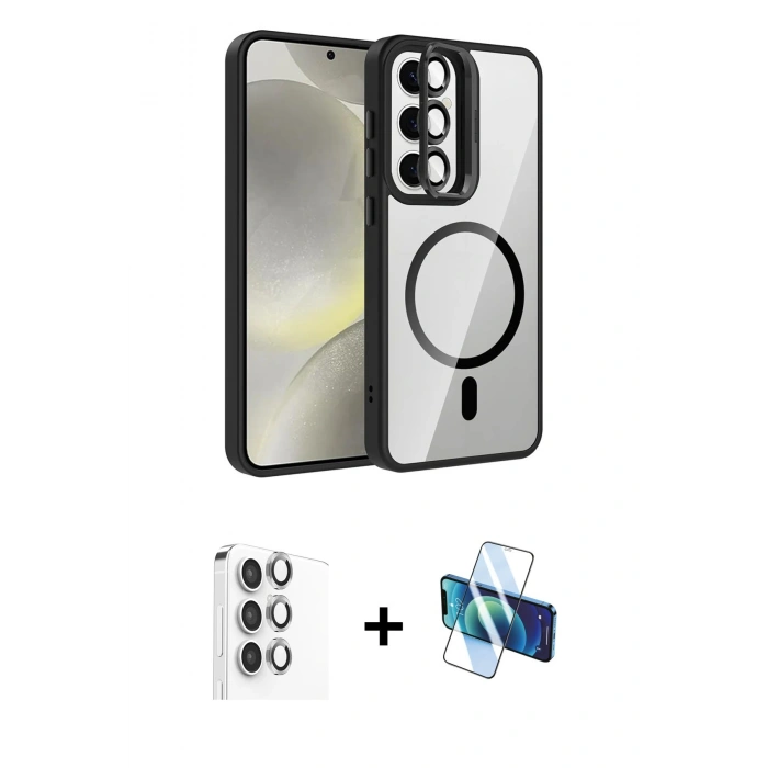 MARSİLYAN™- Galaxy S24 FE Kılıf Yadigar Asil Koleksiyonu - Siyah 3D Antistatik Seramik Nano Ekran Koruyucu + Raze Metal Kamera Lens - GI