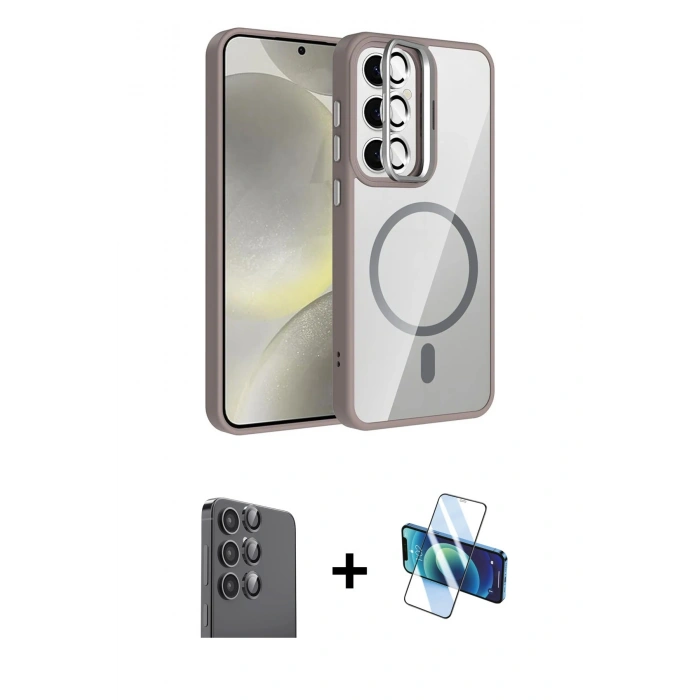 MARSİLYAN™- Galaxy S24 FE Kılıf Yadigar Asil Koleksiyonu - Siyah 3D Antistatik Seramik Nano Ekran Koruyucu + Raze Metal Kamera Lens - SH