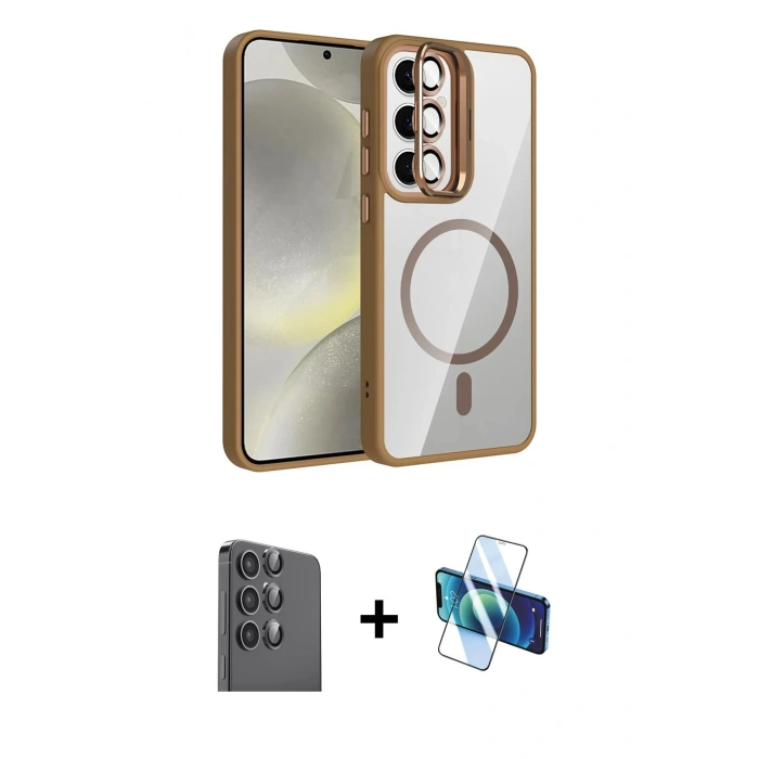 MARSİLYAN™- Galaxy S24 FE Kılıf Yadigar Asil Koleksiyonu - Siyah 3D Antistatik Seramik Nano Ekran Koruyucu + Raze Metal Kamera Lens - SH