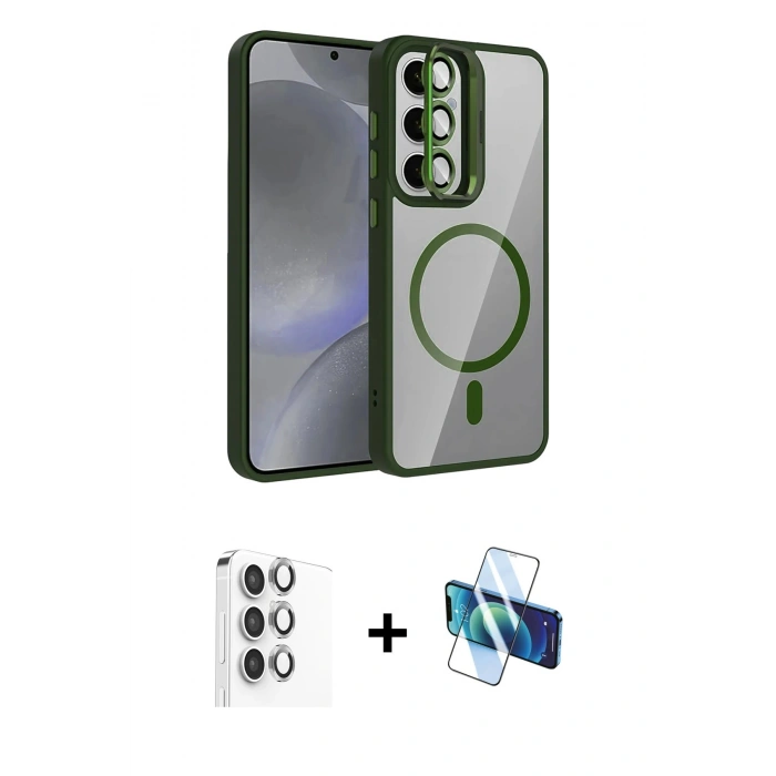 MARSİLYAN™- Galaxy S24 FE Kılıf Yadigar Asil Koleksiyonu - Siyah 3D Antistatik Seramik Nano Ekran Koruyucu + Raze Metal Kamera Lens - GI