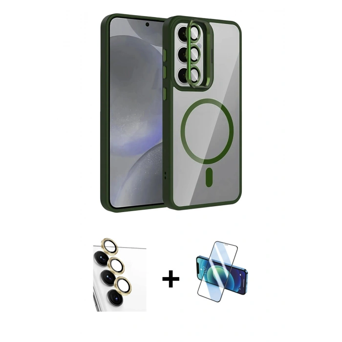 MARSİLYAN™- Galaxy S24 FE Kılıf Yadigar Asil Koleksiyonu - Siyah 3D Antistatik Seramik Nano Ekran Koruyucu + Raze Metal Kamera Lens - SI