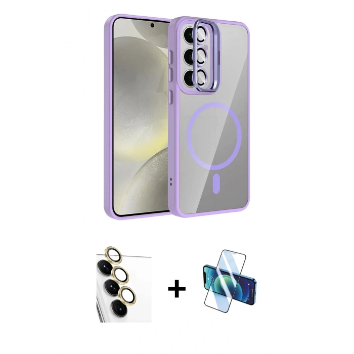 MARSİLYAN™- Galaxy S24 FE Kılıf Yadigar Asil Koleksiyonu - Siyah 3D Antistatik Seramik Nano Ekran Koruyucu + Raze Metal Kamera Lens - SI