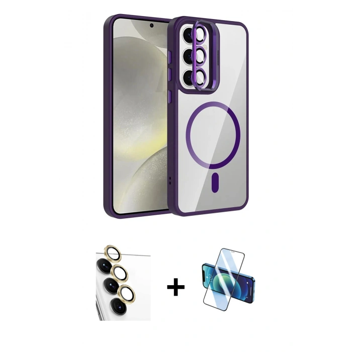 MARSİLYAN™- Galaxy S24 FE Kılıf Yadigar Asil Koleksiyonu - Siyah 3D Antistatik Seramik Nano Ekran Koruyucu + Raze Metal Kamera Lens - SI