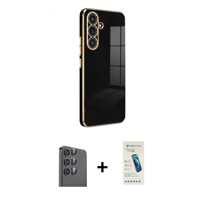 MARSİLYAN™- Galaxy S24 FE Kılıf Yankı Serisi - Şeffaf Pasifik Cam Ekran Koruyucu + Raze Metal Kamera Lens - SH