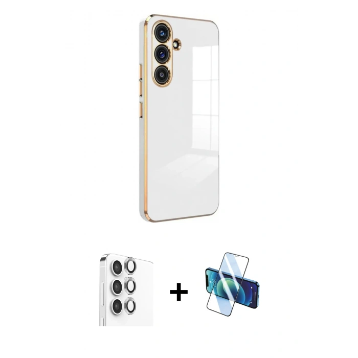 MARSİLYAN™- Galaxy S24 FE Kılıf Yankı Serisi - Siyah 3D Antistatik Seramik Nano Ekran Koruyucu + Raze Metal Kamera Lens - GI