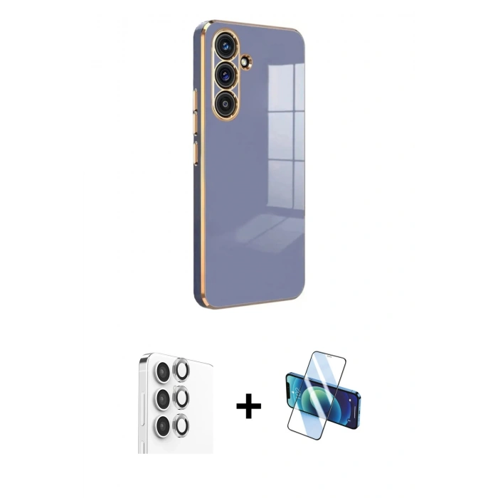 MARSİLYAN™- Galaxy S24 FE Kılıf Yankı Serisi - Siyah 3D Antistatik Seramik Nano Ekran Koruyucu + Raze Metal Kamera Lens - GI
