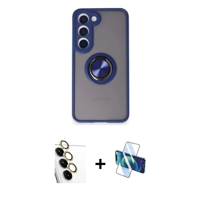 MARSİLYAN™- Galaxy S24 FE Kılıf Yörünge Çizgi - Siyah 3D Antistatik Seramik Nano Ekran Koruyucu + Raze Metal Kamera Lens - SI