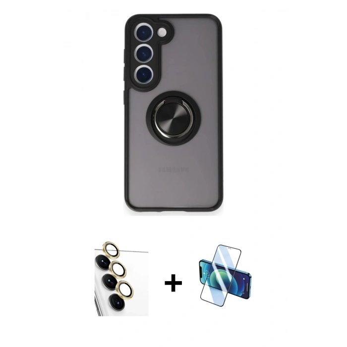 MARSİLYAN™- Galaxy S24 FE Kılıf Yörünge Çizgi - Siyah 3D Antistatik Seramik Nano Ekran Koruyucu + Raze Metal Kamera Lens - SI