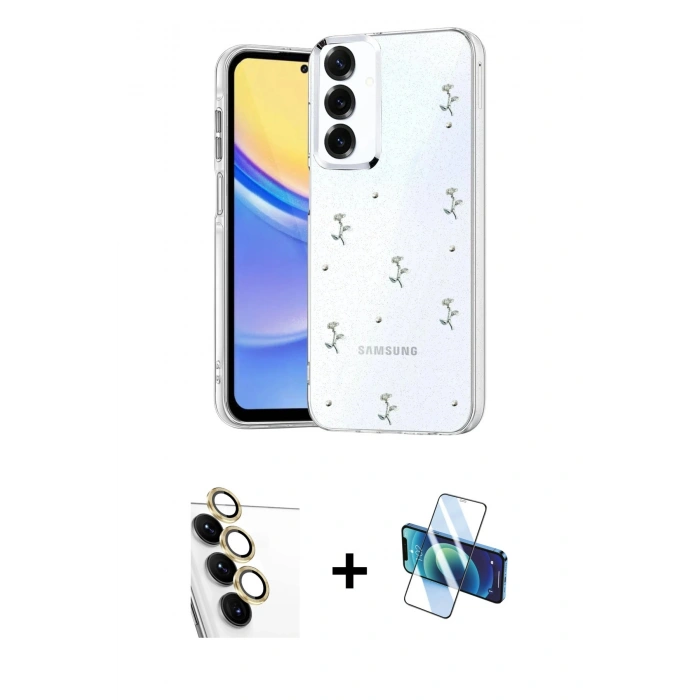 MARSİLYAN™- Galaxy S24 FE Kılıf Yörünge Form - Siyah 3D Antistatik Seramik Nano Ekran Koruyucu + Raze Metal Kamera Lens - SI