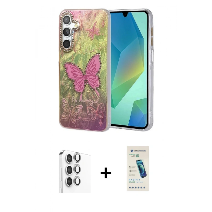 MARSİLYAN™- Galaxy S24 FE Kılıf Zirve Modern Prime - Şeffaf Pasifik Cam Ekran Koruyucu + Raze Metal Kamera Lens - GI