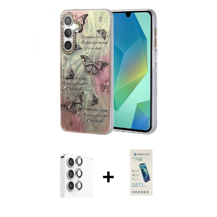 MARSİLYAN™- Galaxy S24 FE Kılıf Zirve Modern Prime - Şeffaf Pasifik Cam Ekran Koruyucu + Raze Metal Kamera Lens - GI