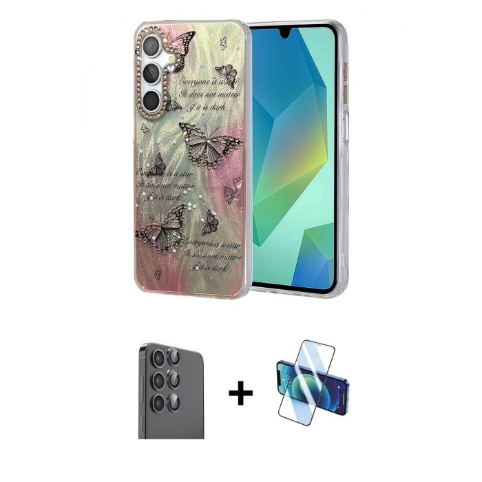 MARSİLYAN™- Galaxy S24 FE Kılıf Zirve Modern Prime - Siyah 3D Antistatik Seramik Nano Ekran Koruyucu + Raze Metal Kamera Lens - SH
