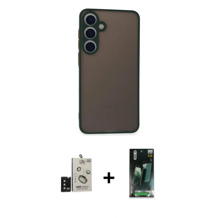 MARSİLYAN™- Galaxy S24 Kılıf Ahenk Çizgi Serisi - Şeffaf 360 Full Body Arka Koruyucu + Bilvis Titan Kamera Lens - SH