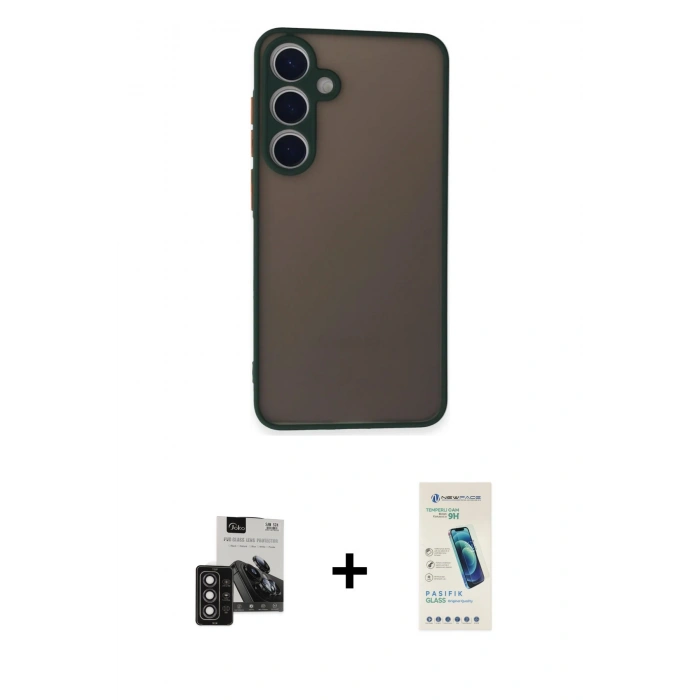 MARSİLYAN™- Galaxy S24 Kılıf Ahenk Çizgi Serisi - Şeffaf Pasifik Cam Ekran Koruyucu + PVD Metal Kamera Lens - DNMR