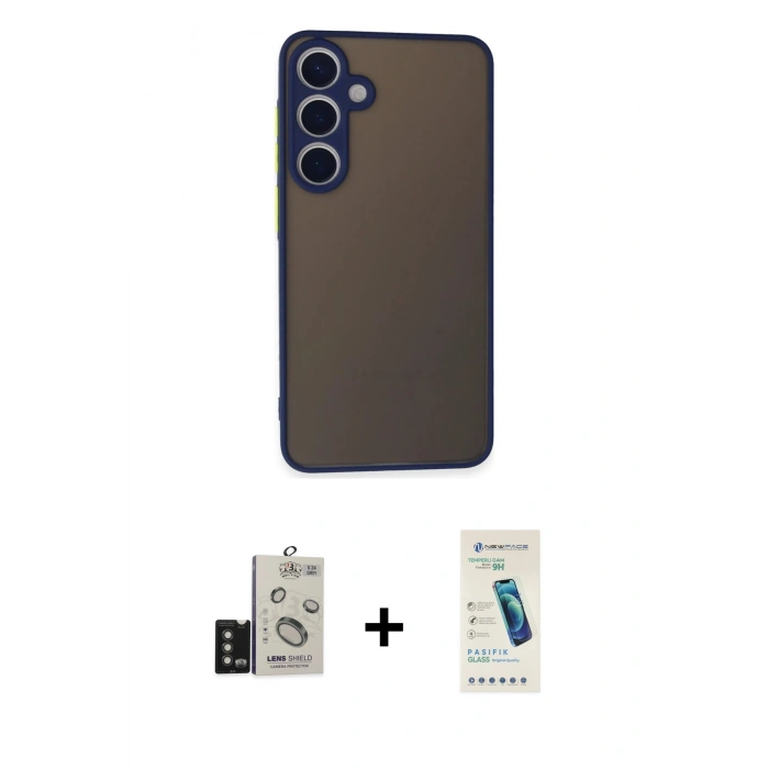 MARSİLYAN™- Galaxy S24 Kılıf Ahenk Çizgi Serisi - Şeffaf Pasifik Cam Ekran Koruyucu + Bilvis Titan Kamera Lens - TMGI