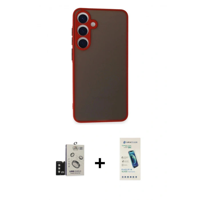 MARSİLYAN™- Galaxy S24 Kılıf Ahenk Çizgi Serisi - Şeffaf Pasifik Cam Ekran Koruyucu + Bilvis Titan Kamera Lens - TMGI
