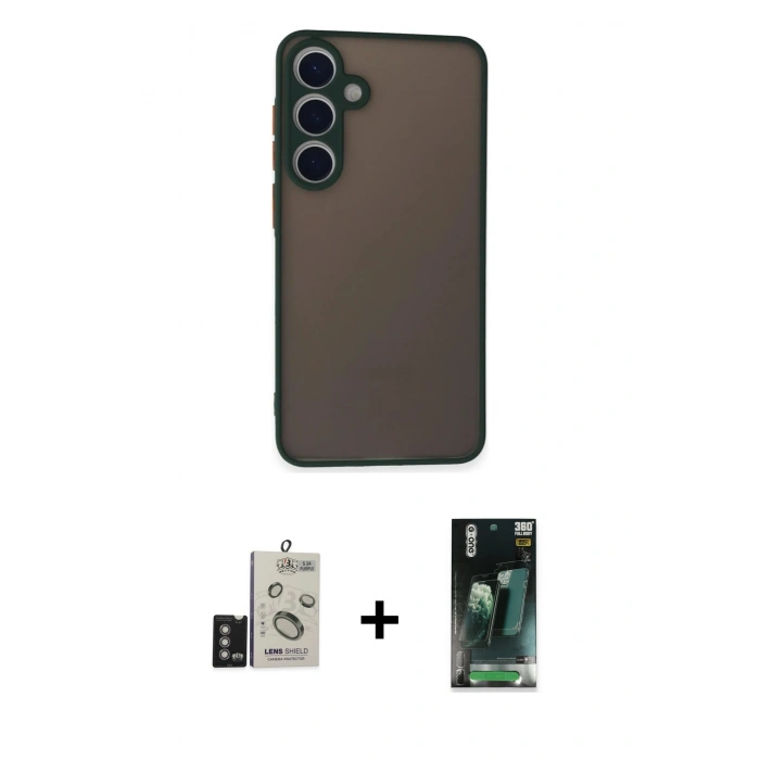 MARSİLYAN™- Galaxy S24 Kılıf Ahenk Çizgi Serisi - Siyah 360 Mat Full Body Arka Koruyucu + Bilvis Titan Kamera Lens - DNMR