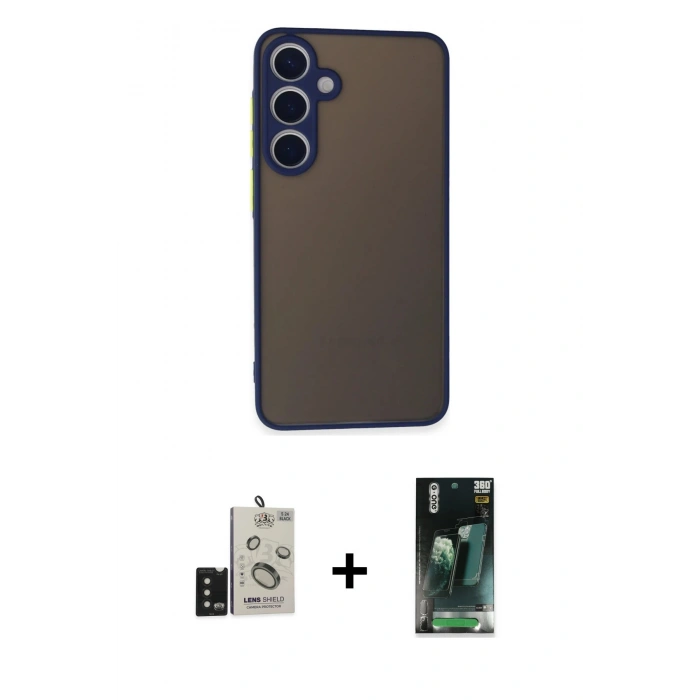 MARSİLYAN™- Galaxy S24 Kılıf Ahenk Çizgi Serisi - Siyah 360 Mat Full Body Arka Koruyucu + Bilvis Titan Kamera Lens - SH