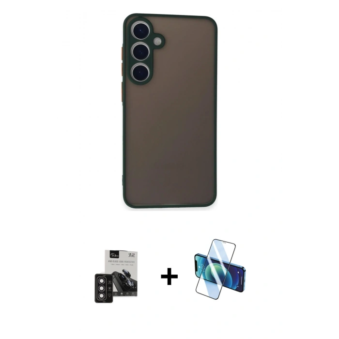 MARSİLYAN™- Galaxy S24 Kılıf Ahenk Çizgi Serisi - Siyah 3D Antistatik Cam Ekran Koruyucu + PVD Metal Kamera Lens - DNMR