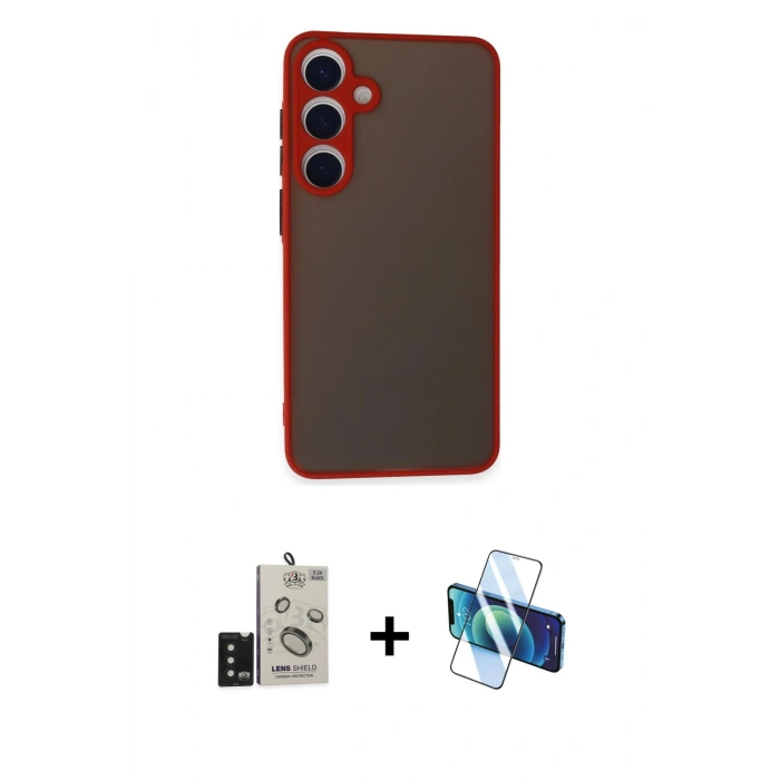 MARSİLYAN™- Galaxy S24 Kılıf Ahenk Çizgi Serisi - Siyah 3D Antistatik Cam Ekran Koruyucu + Bilvis Titan Kamera Lens - SH