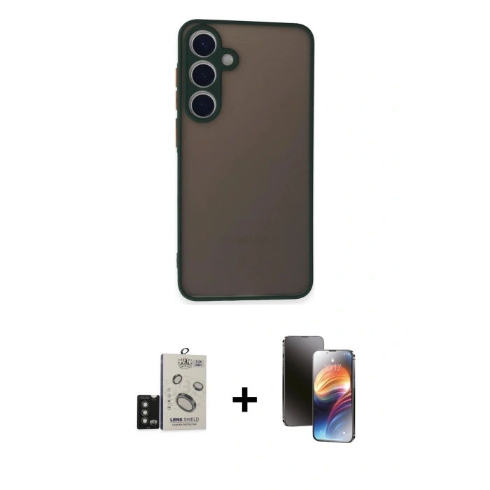MARSİLYAN™- Galaxy S24 Kılıf Ahenk Çizgi Serisi - Siyah 3D Antistatik Mat Seramik Nano Ekran Koruyucu + Bilvis Titan Kamera Lens - TMGI