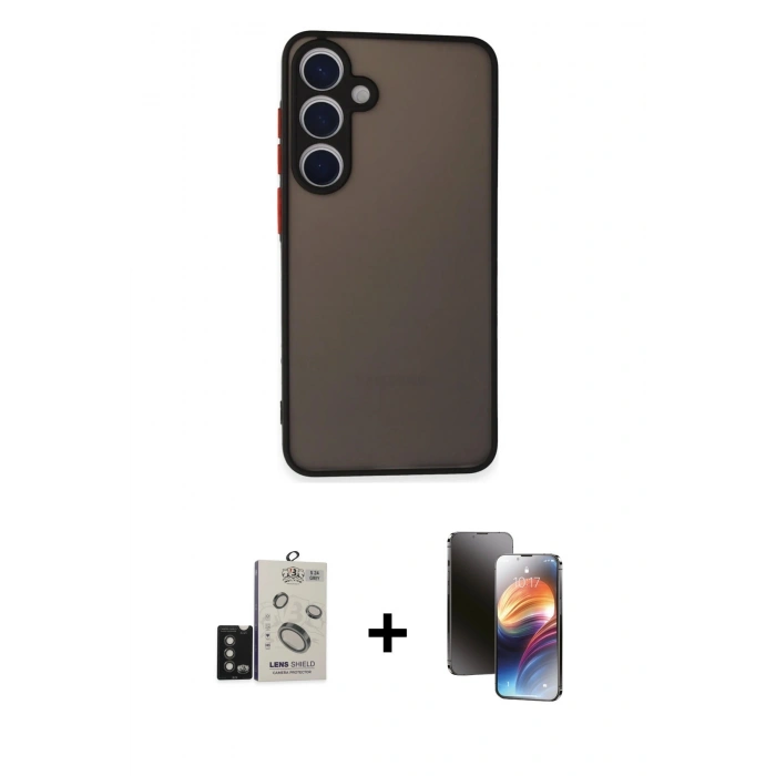 MARSİLYAN™- Galaxy S24 Kılıf Ahenk Çizgi Serisi - Siyah 3D Antistatik Mat Seramik Nano Ekran Koruyucu + Bilvis Titan Kamera Lens - TMGI